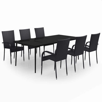 7 Piece Garden Dining Set Black