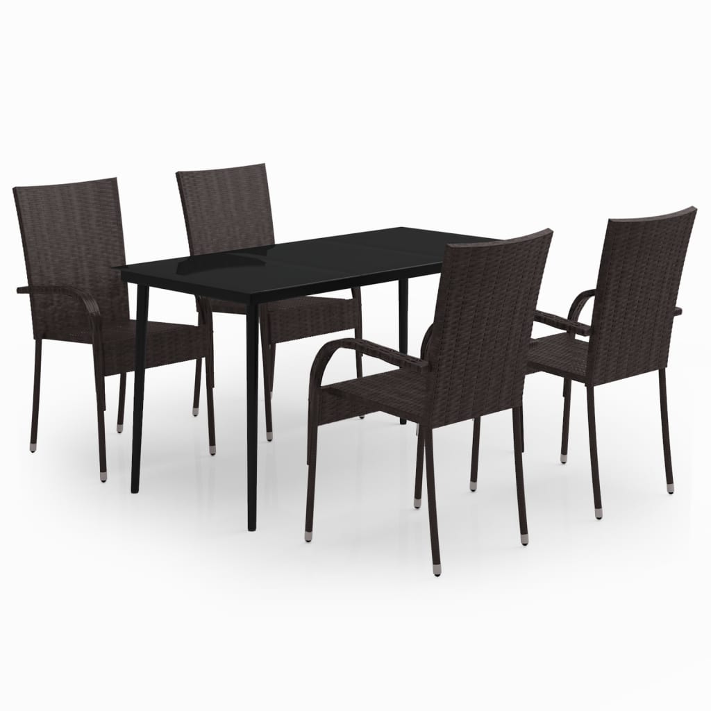 Garden Dining Set | Brown and Black | PE Rattan | 5 Piece Set |  Durable