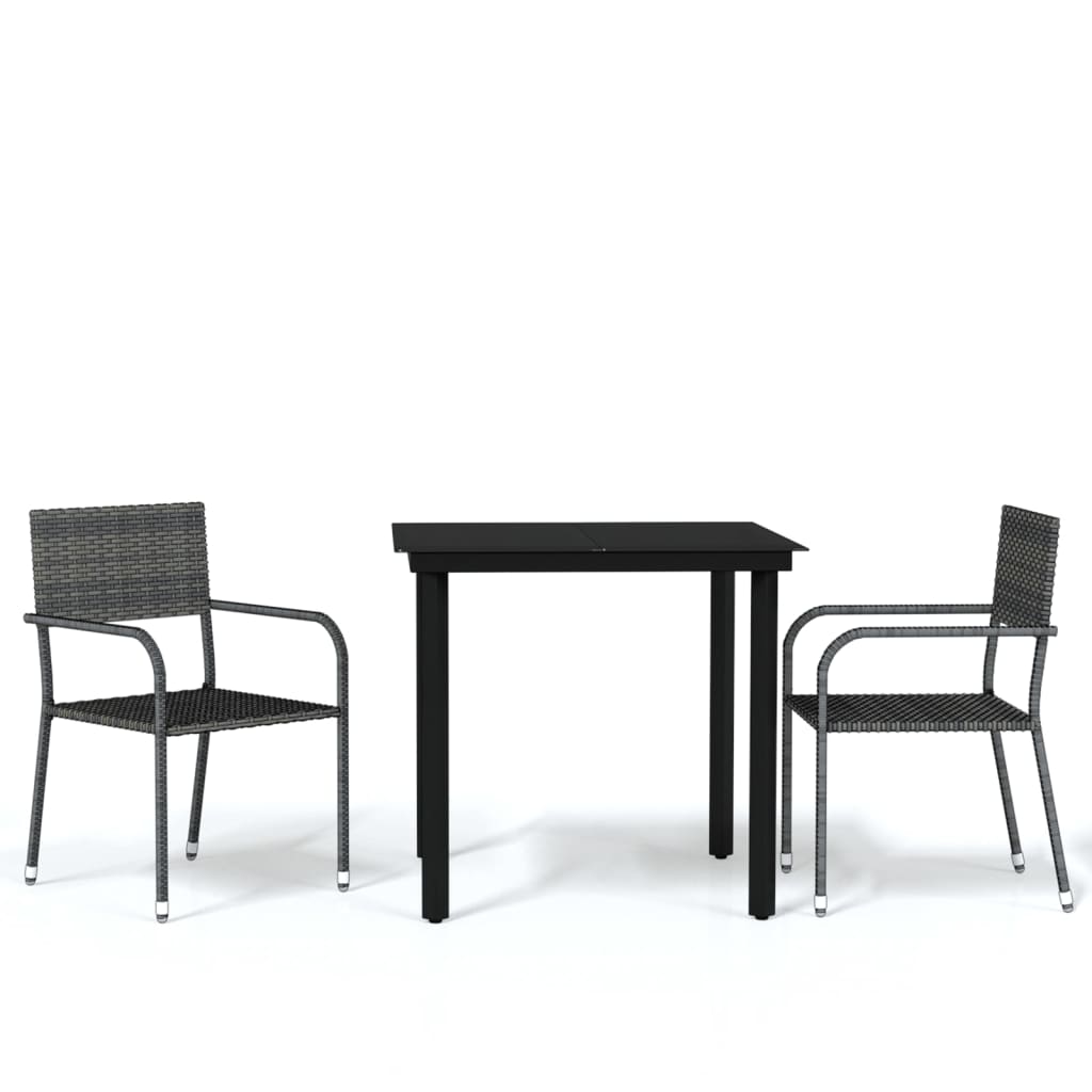 Garden Dining Set | Table: Black, Chair: Grey | PE Rattan, Steel, Glass