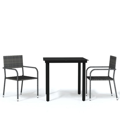 Garden Dining Set | Table: Black, Chair: Grey | PE Rattan, Steel, Glass