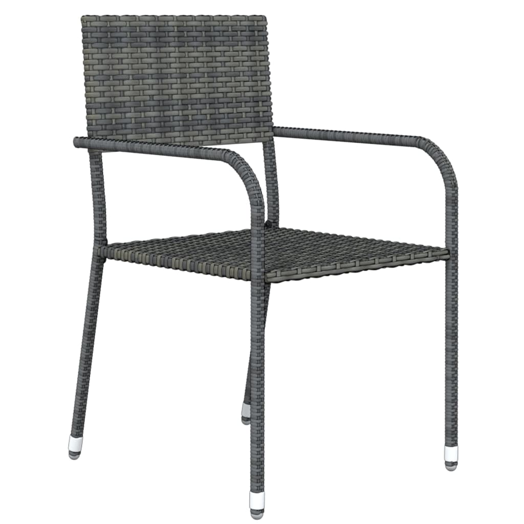 Garden Dining Set | Table: Black, Chair: Grey | PE Rattan, Steel, Glass