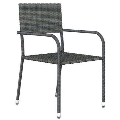 Garden Dining Set | Table: Black, Chair: Grey | PE Rattan, Steel, Glass