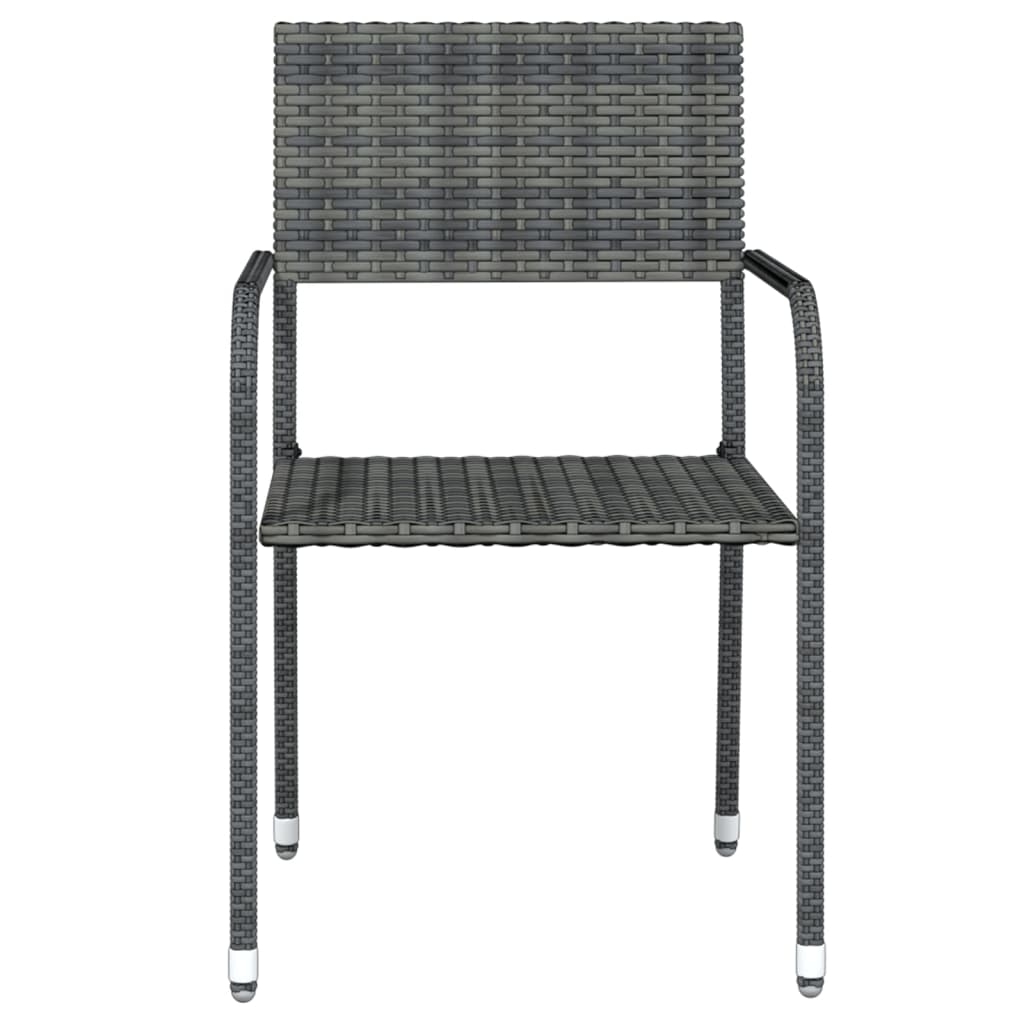 Garden Dining Set | Table: Black, Chair: Grey | PE Rattan, Steel, Glass