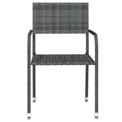 Garden Dining Set | Table: Black, Chair: Grey | PE Rattan, Steel, Glass