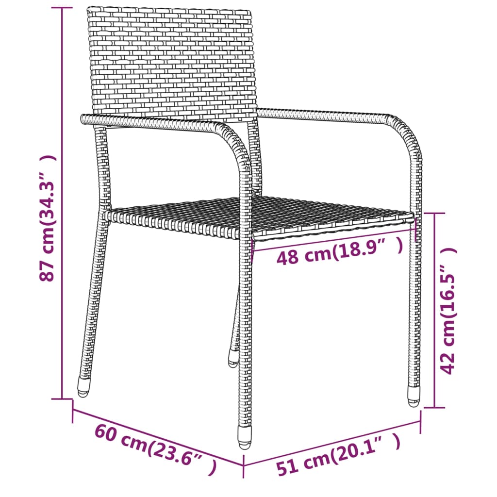 Garden Dining Set | Table: Black, Chair: Grey | PE Rattan, Steel, Glass