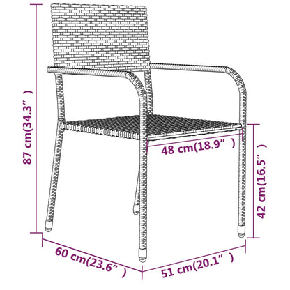Garden Dining Set | Table: Black, Chair: Grey | PE Rattan, Steel, Glass