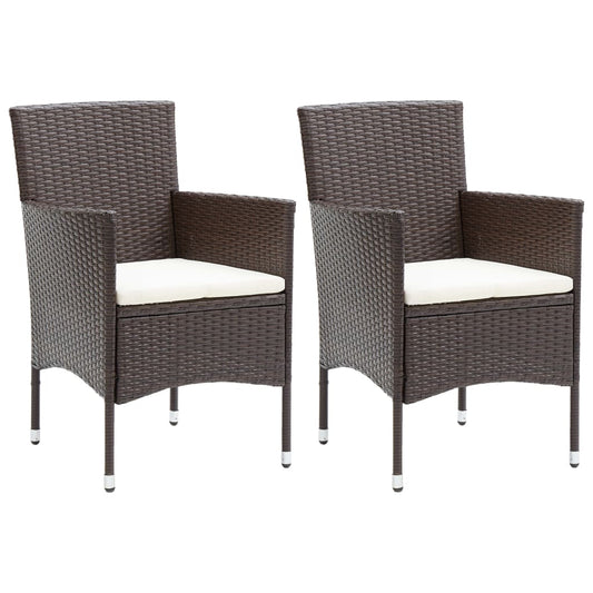 Garden Dining Chair | Set of 2 | Brown | Poly rattan, Powder-Coated Steel