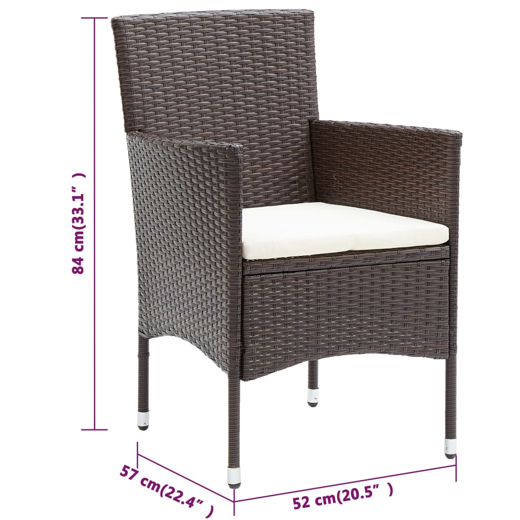Garden Dining Chairs 2 pcs Poly Rattan Brown