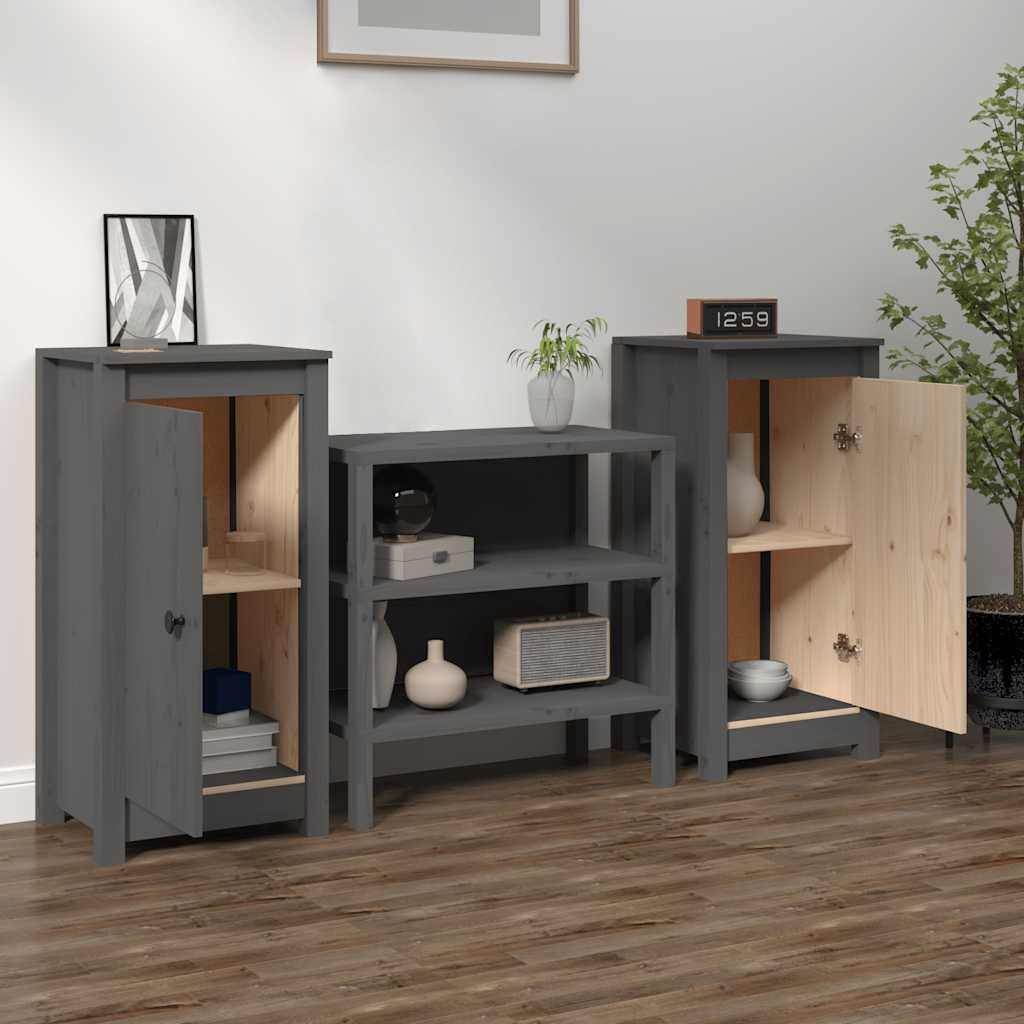 Sideboards 2 pcs Grey 39x35x80 cm Solid Wood Pine