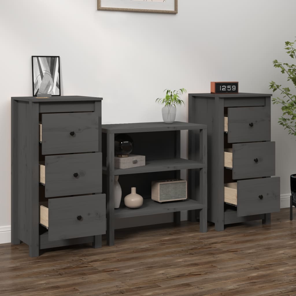 Sideboards 2 pcs Grey 40x35x80 cm Solid Wood Pine