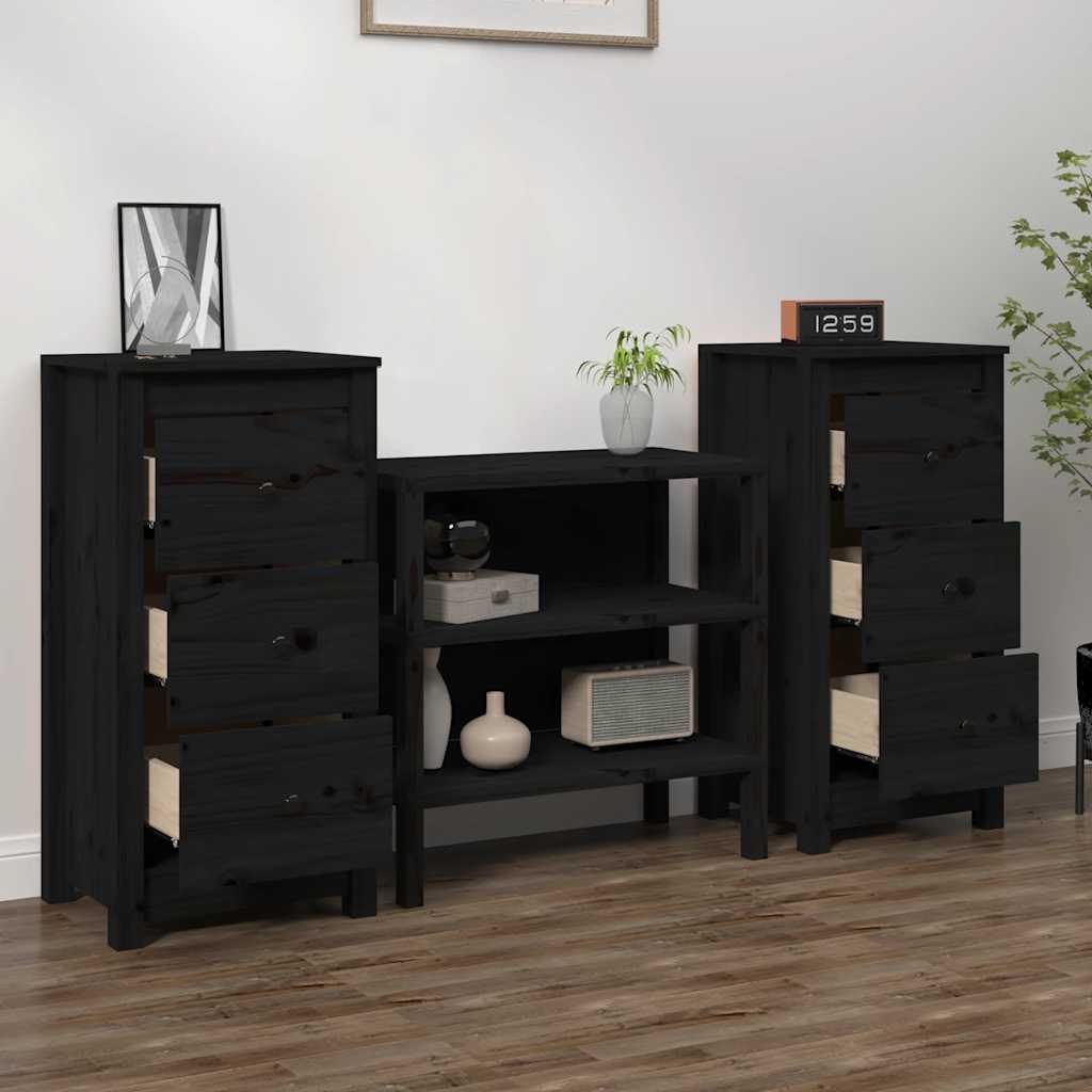 Sideboard | Set of 2 | Black | Solid Pine Wood | Sideboard | Rectangular