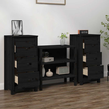 Sideboard | Set of 2 | Black | Solid Pine Wood | Sideboard | Rectangular