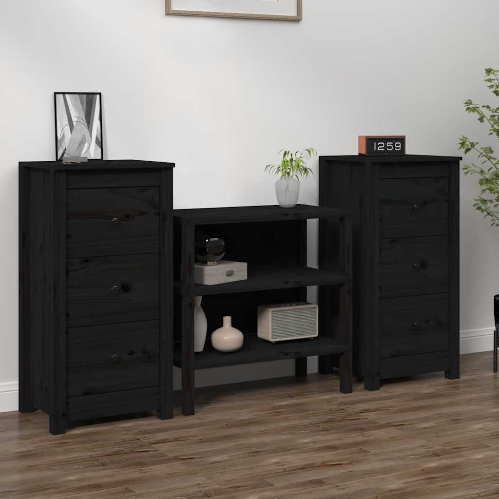 Sideboard | Set of 2 | Black | Solid Pine Wood | Sideboard | Rectangular
