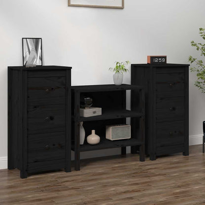 Sideboard | Set of 2 | Black | Solid Pine Wood | Sideboard | Rectangular