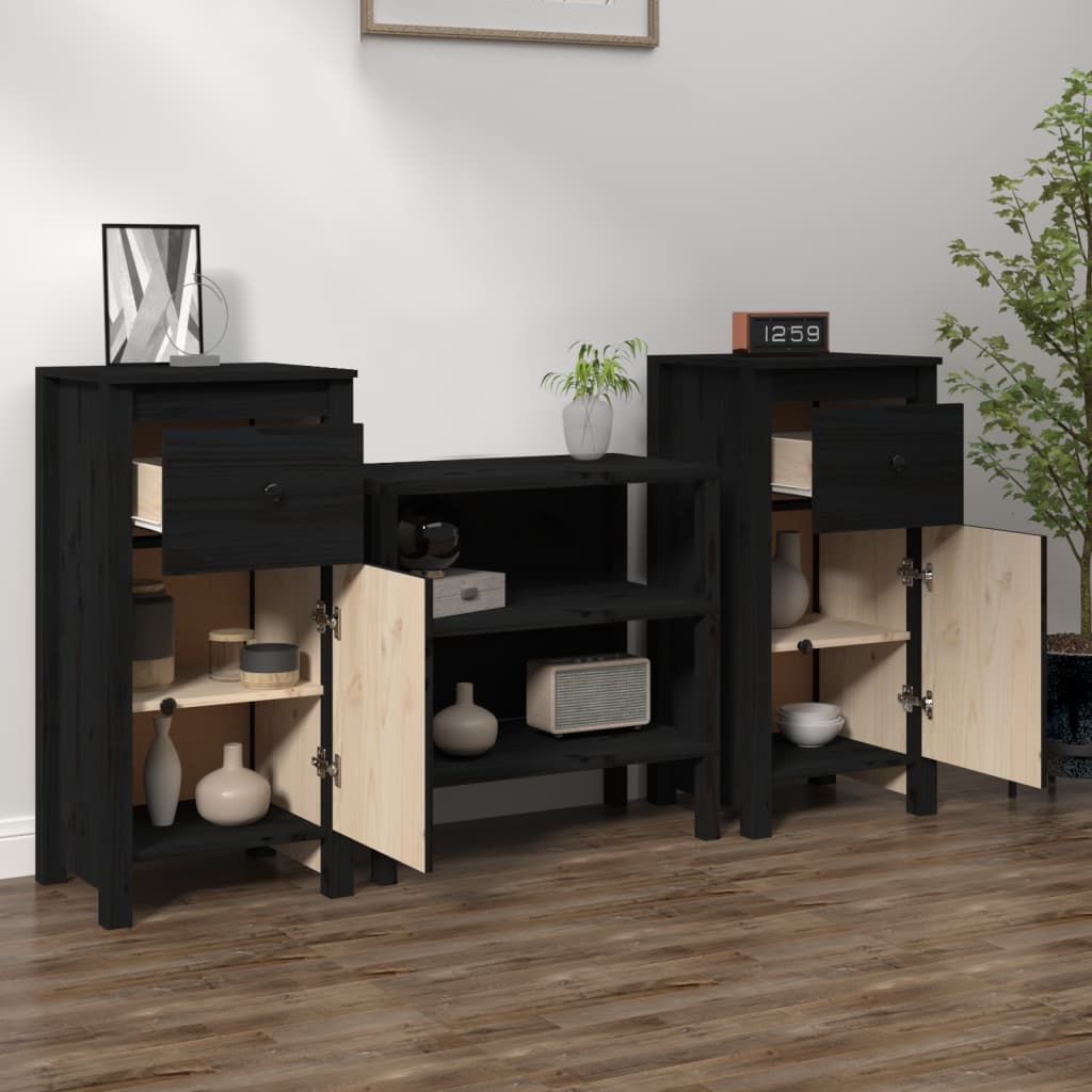 Sideboard | Set of 2 | Black | Solid pine wood | Medium | Sideboard