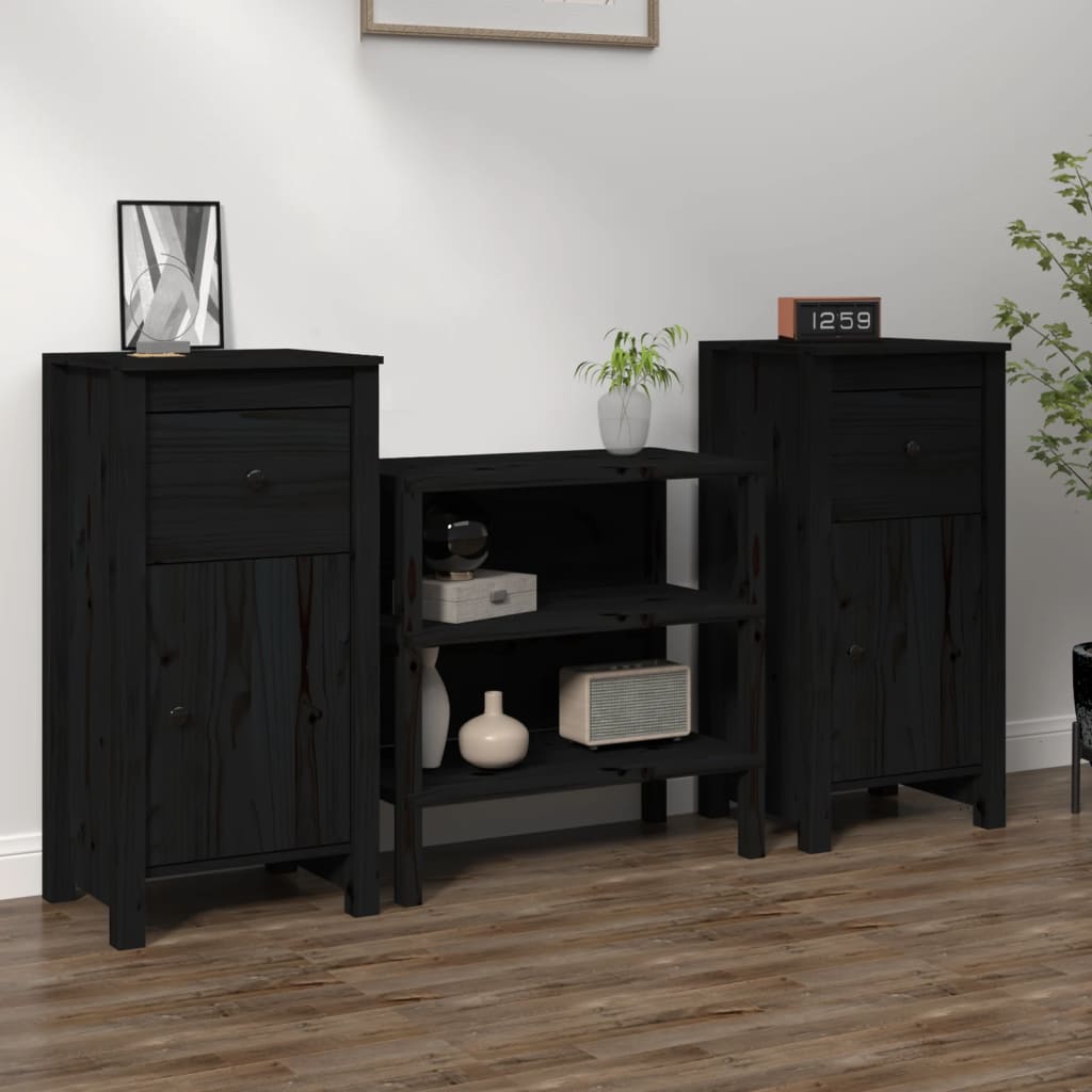 Sideboard | Set of 2 | Black | Solid pine wood | Medium | Sideboard
