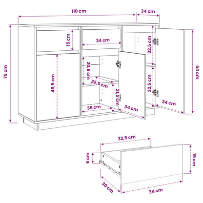 Sideboard White 110x34x75 cm Solid Wood Pine