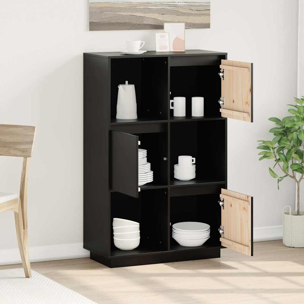 Highboard Black 74x35x117 cm Solid Wood Pine