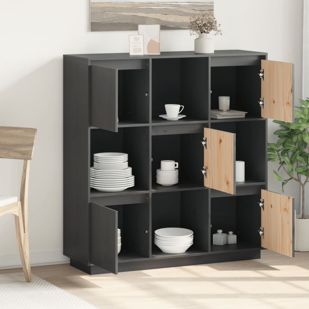 Highboard Grey 110.5x35x117 cm Solid Wood Pine