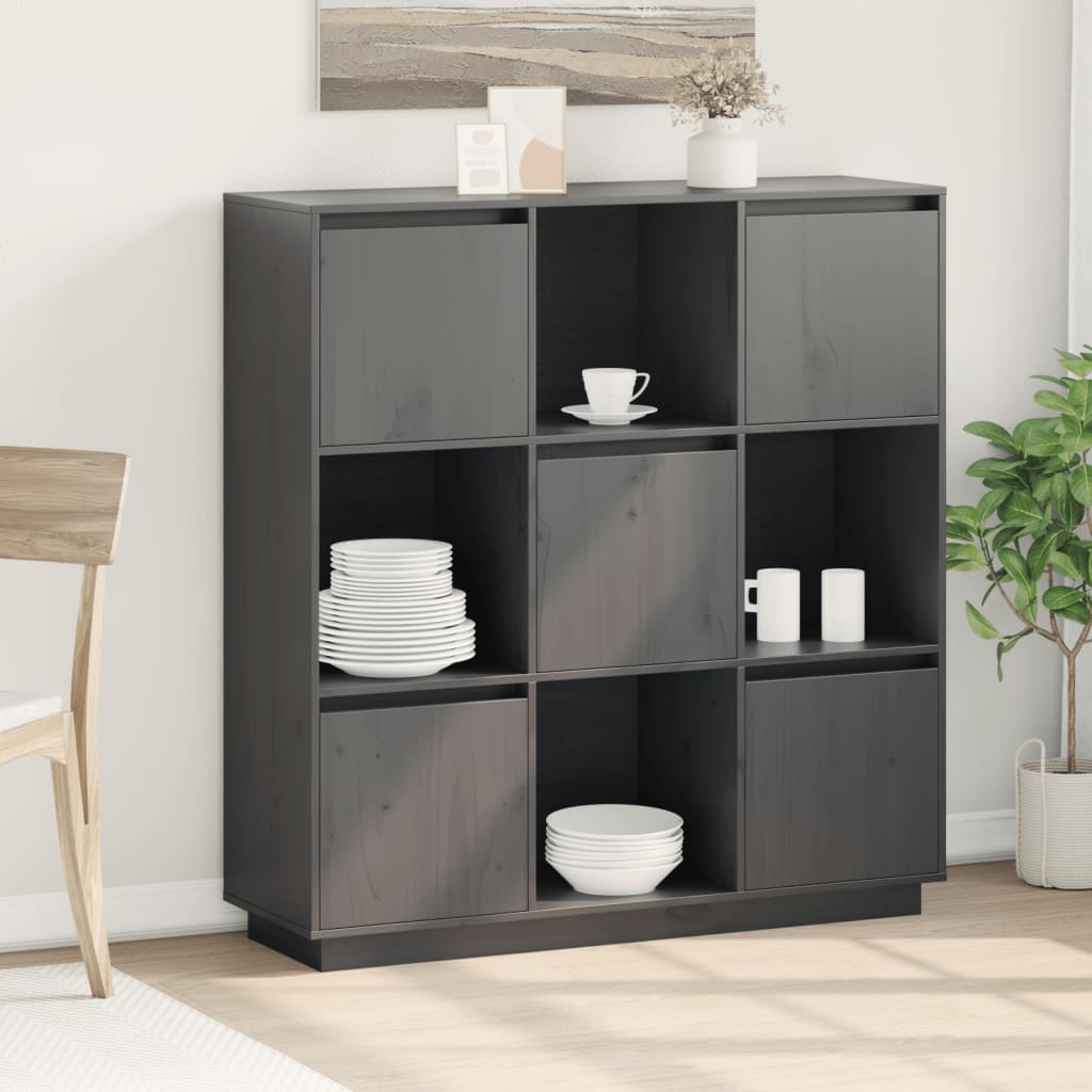 Highboard Grey 110.5x35x117 cm Solid Wood Pine