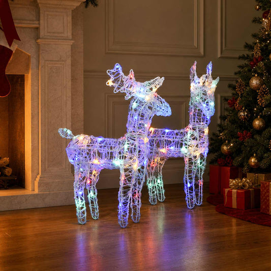 Christmas Reindeers 2 pcs Multicolour 80 LEDs Acrylic