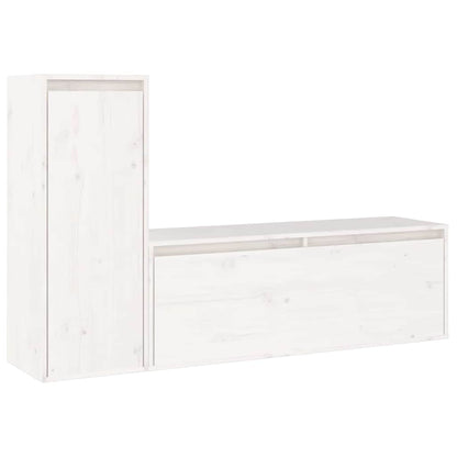 2 Piece TV Cabinet Set White Solid Wood Pine