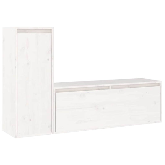 2 Piece TV Cabinet Set White Solid Wood Pine