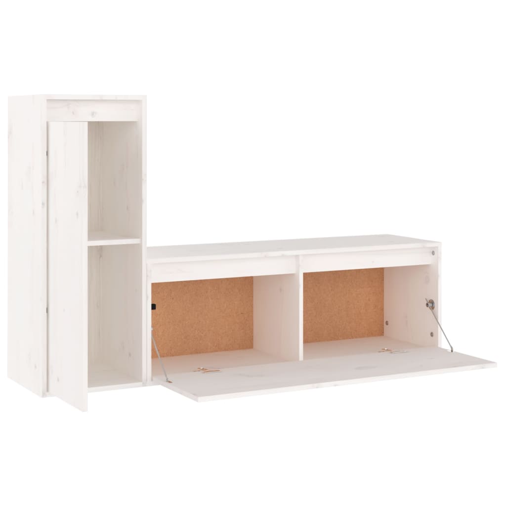 2 Piece TV Cabinet Set White Solid Wood Pine