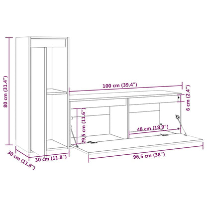 2 Piece TV Cabinet Set White Solid Wood Pine