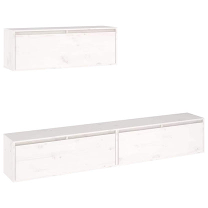 3 Piece TV Cabinet Set White Solid Wood Pine