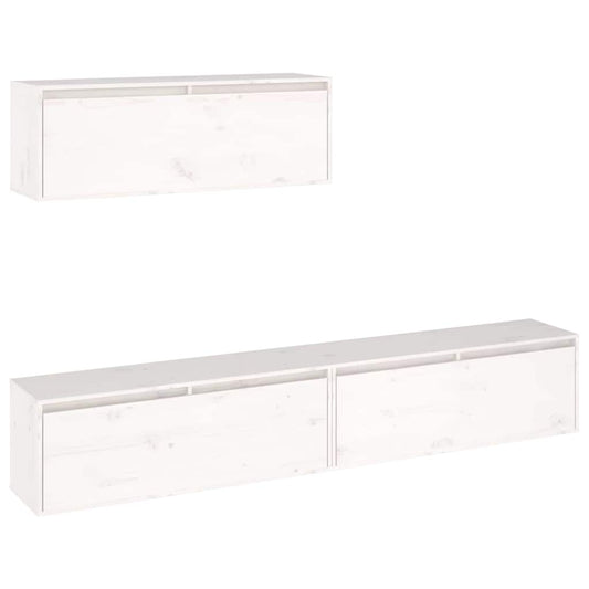 3 Piece TV Cabinet Set White Solid Wood Pine