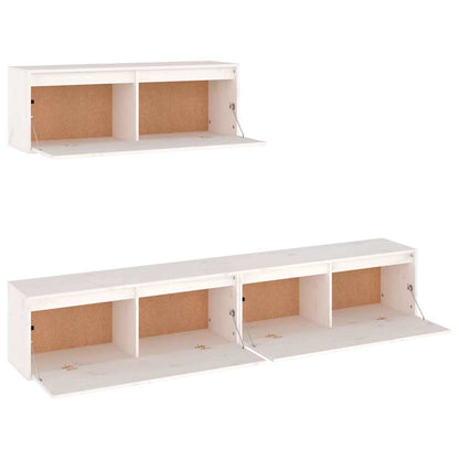 3 Piece TV Cabinet Set White Solid Wood Pine