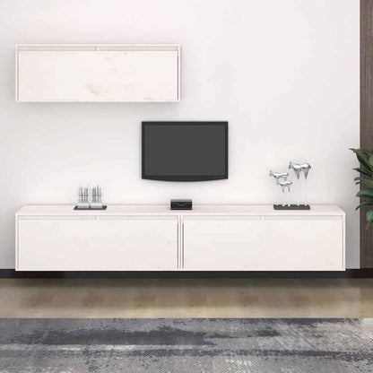 3 Piece TV Cabinet Set White Solid Wood Pine