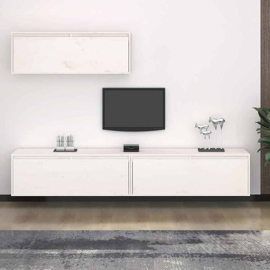 3 Piece TV Cabinet Set White Solid Wood Pine