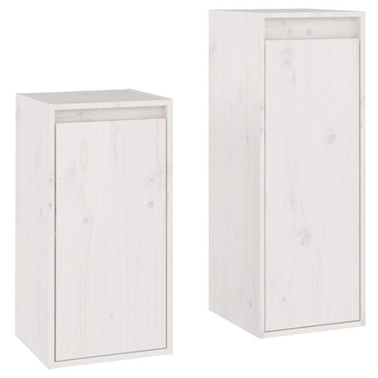 2 Piece TV Cabinet Set White Solid Wood Pine