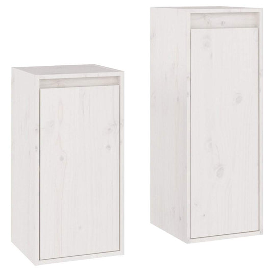 2 Piece TV Cabinet Set White Solid Wood Pine