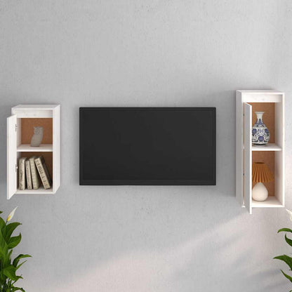2 Piece TV Cabinet Set White Solid Wood Pine