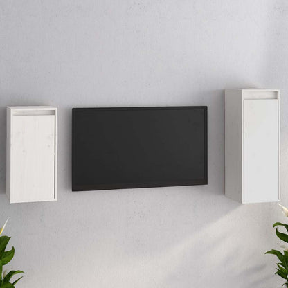 2 Piece TV Cabinet Set White Solid Wood Pine