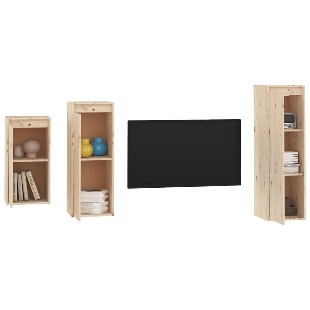 TV Cabinets 3 pcs Solid Wood Pine