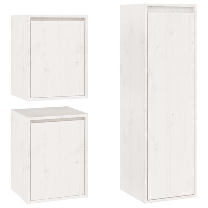 TV Cabinets 3 pcs White Solid Wood Pine