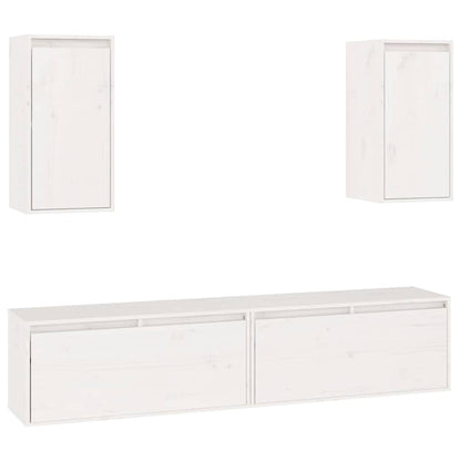 4 Piece TV Cabinet Set White Solid Wood Pine