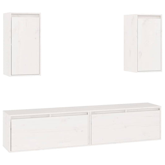 4 Piece TV Cabinet Set White Solid Wood Pine