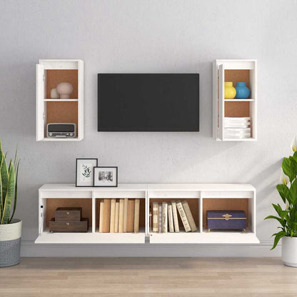 4 Piece TV Cabinet Set White Solid Wood Pine
