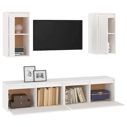 4 Piece TV Cabinet Set White Solid Wood Pine