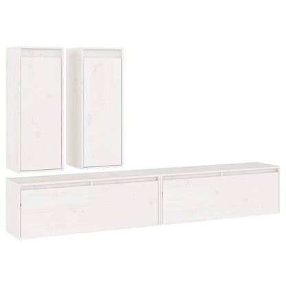4 Piece TV Cabinet Set White Solid Wood Pine