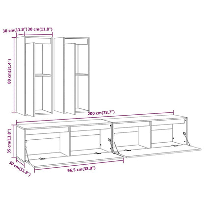 4 Piece TV Cabinet Set White Solid Wood Pine