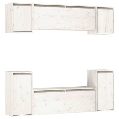 6 Piece TV Cabinet Set White Solid Wood Pine