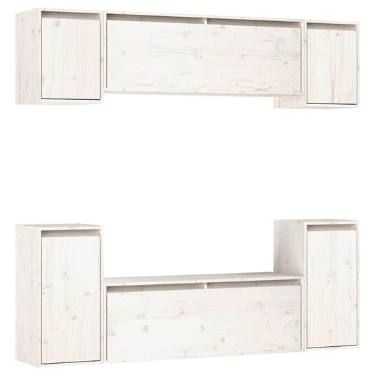 6 Piece TV Cabinet Set White Solid Wood Pine