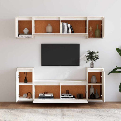 6 Piece TV Cabinet Set White Solid Wood Pine