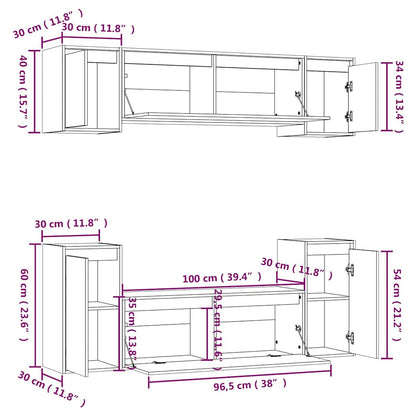 6 Piece TV Cabinet Set White Solid Wood Pine